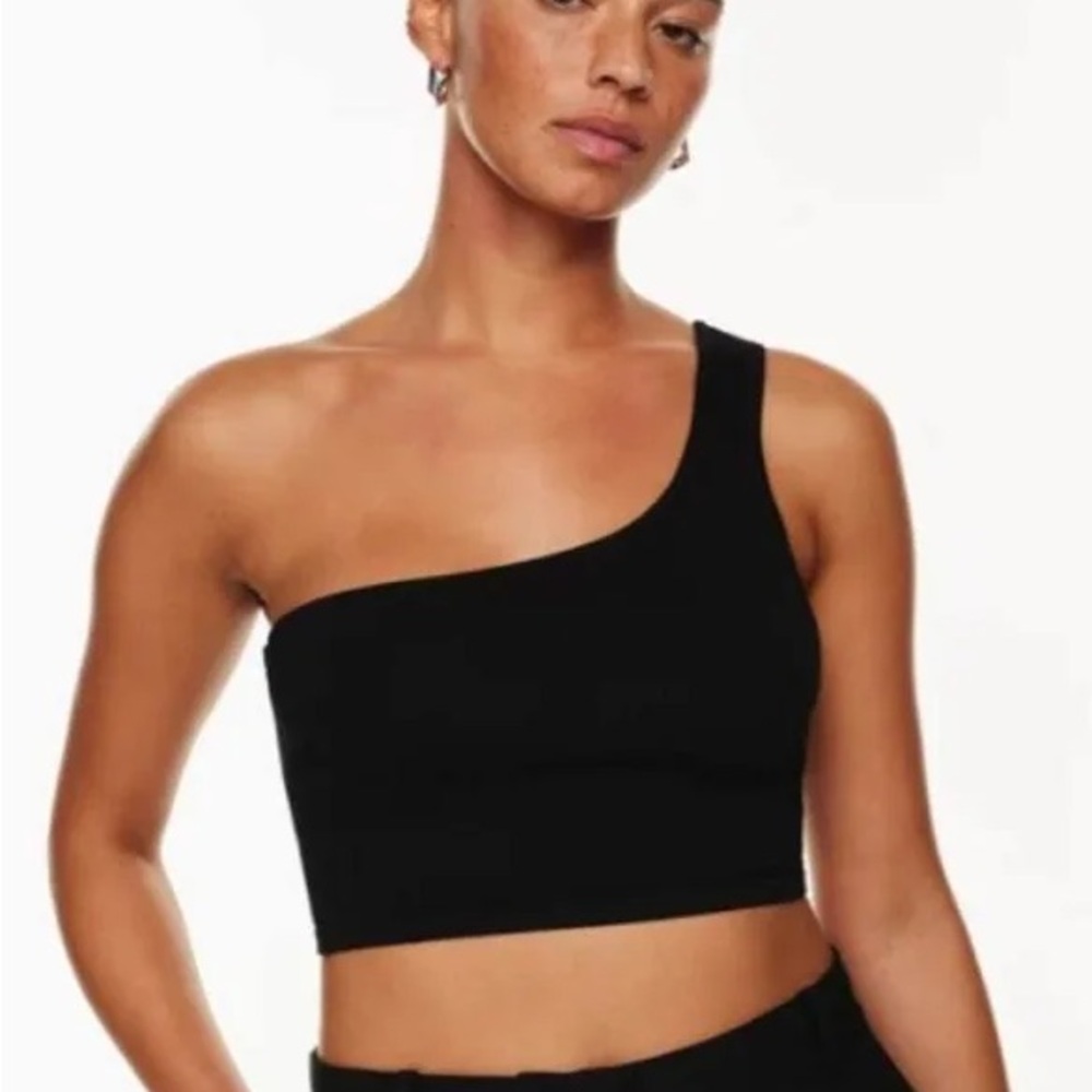 Babaton Black Sculpt Knit One Shoulder Crop Tank / XS